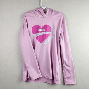 Puma Girls Pink Heart Logo Lightweight Hoodie Long Sleeve Top Size S 7/8